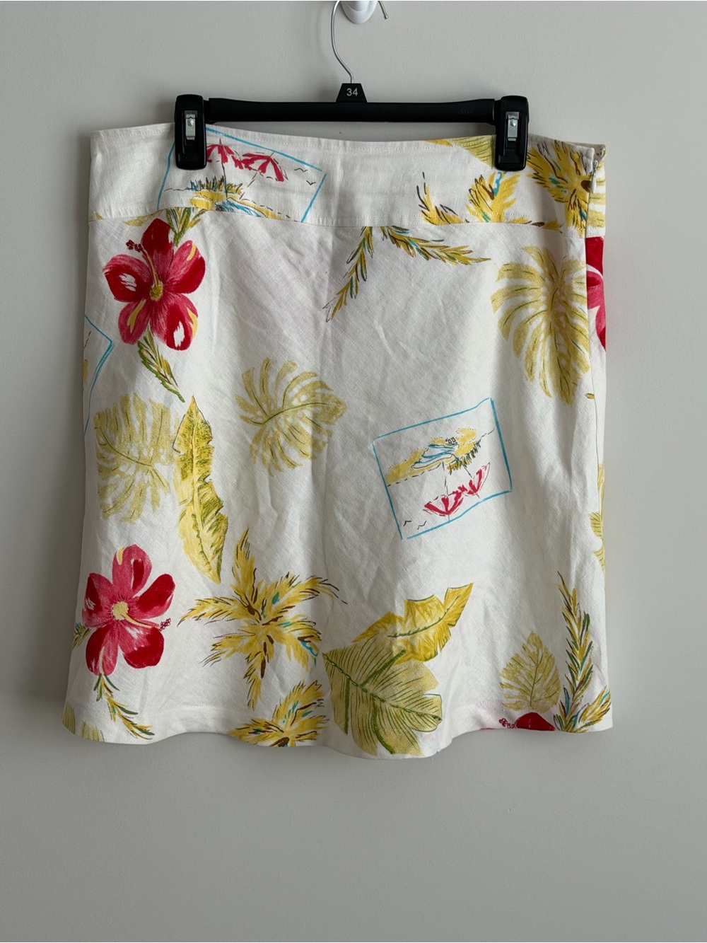 John Paul Richard 100% Linen Tropical Floral A-Line Skirt Size 14
